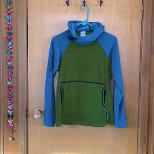 Melanzana hoodie, blue & olive green, size S